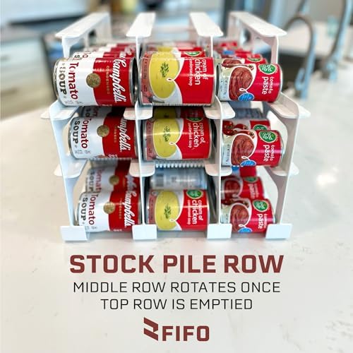 FIFO Can Tracker 2-Pack - 3-Tier Rotating Food Can Organizer for Pantry, Expandable Soda Can Storage for Kitchen, Holds 54 Cans of Food or Soda