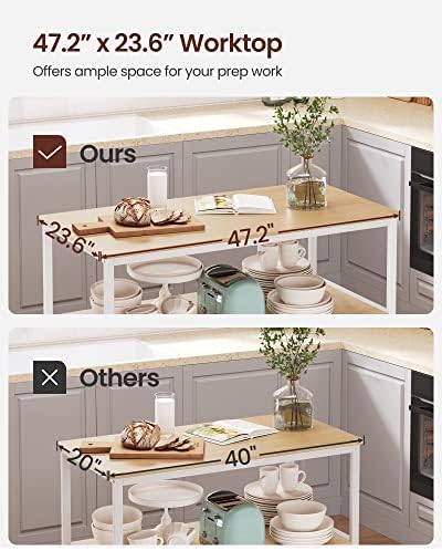 VASAGLE Kitchen Island with 3 Shelves, Storage Cabinet, Steel Structure