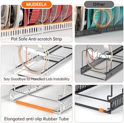 MUDEELA Expandable Pot Pan Lid Organizers inside Cabinet, 12 Divider-Silver