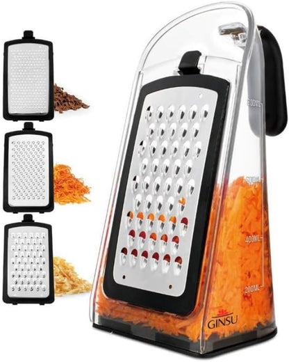 GINSU Plastic 3-in-1 Ergonomic Grater – 5x4x8in Multifunctional Cheese