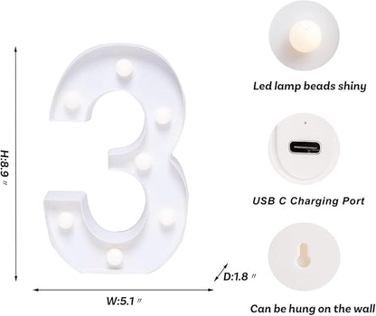 Foaky Rechargeable LED Letter Lights Sign Marquee Light Up Letters Sign for Night Light Wedding/Birthday Party Christmas Lamp Home Bar Decoration (3)