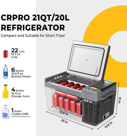BougeRV 12 Volt Refrigerator, CRPRO 21 Quart 12V Car Fridge, Portable Freezer