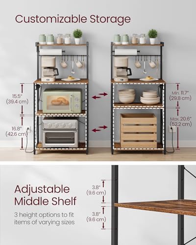VASAGLE 4-Tier Kitchen Bakers Rack with Power Outlet, 23.6-Inch Wide