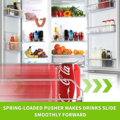 Coanto Drink Organizer for Fridge, Soda Can Organizer for Refrigerator with Automatic Pusher Glide, Adjustable Width Drink Dispenser for Fridge, Holds up to 30 Cans or Bottles, 6 Row