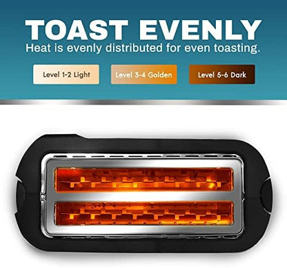 Elite Gourmet 4-Slice Long Slot Toaster, Countdown, 6 Shades, Warming Rack