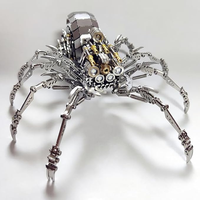 Metalkitor 3D Metal Puzzles for Adults, Spider Model Kit with Colorful Light - Steampunk DIY Ornament - Assembly Crafts Brain Teaser - Perfect Room Decor and Gift Choice (250 PCS)