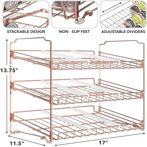 Simple Houseware 3-Tier Stackable Can Organizer Rack 36 Cans, Rose Gold