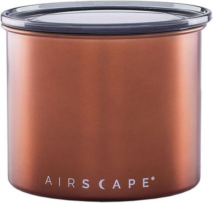 Planetary Design Airscape Stainless Steel Coffee Canister | Food Storage Container | US Patented Airtight Lid | Push Out Excess Air Preserve Food Freshness (Small, Brushed Copper)