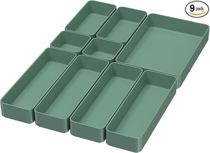 CHANCETSUI 9 Pcs Stackable Drawer Organizer Trays Set, Desk Drawer Organizer