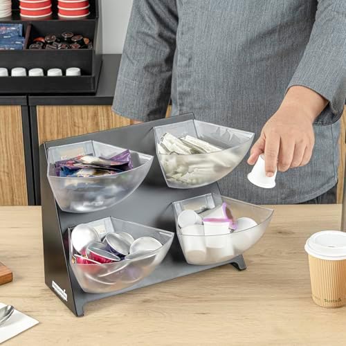 Restaurantware-Met Lux 15.5 x 10 x 10.5 Inch Coffee Accessory Caddy, 1 Premium Coffee And Condiment Organizer - 4 Removable Compartments, Black Steel Breakroom Organizer