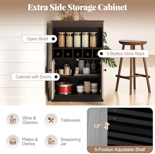COSTWAY 48" Bar Table with Storage Cabinet & Wine Rack, Home Dining Table