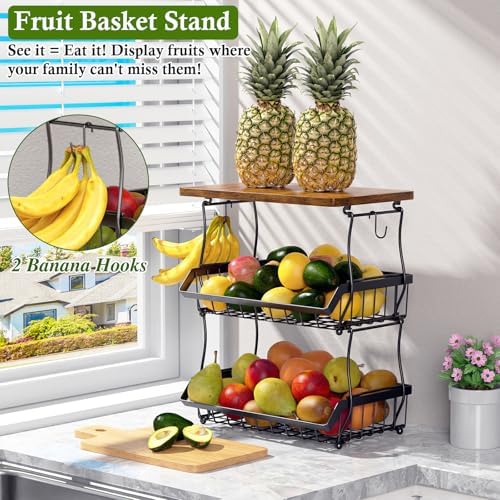 OKZEST 3-Tier Fruit Basket Fits Between Countertop & Upper Cabinet, 16.8" H