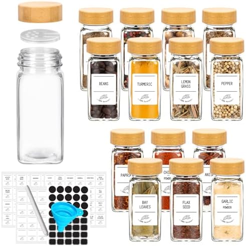 4 oz Glass Spice Jars with Bamboo Lids,16 Pack Spice Bottles