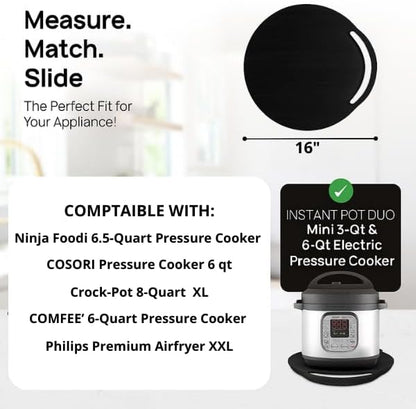 Ibyx Elegant Round Sliding Tray for Your Pressure Cooker, Air Fryer & Heavy Kitchen Appliances - Sturdy, Slides Easily from Under The Cabinet (Natural, 16”)