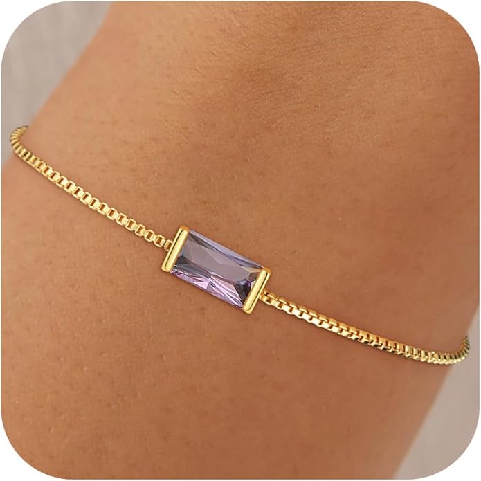 Birthstone Gold Bracelets for Women Girls Non Tarnish - Trendy Dainty 14K Gold Plated Bracelet Friendship CZ Bracelets Anniversary Birthday Gifts for Mom Girlfriend