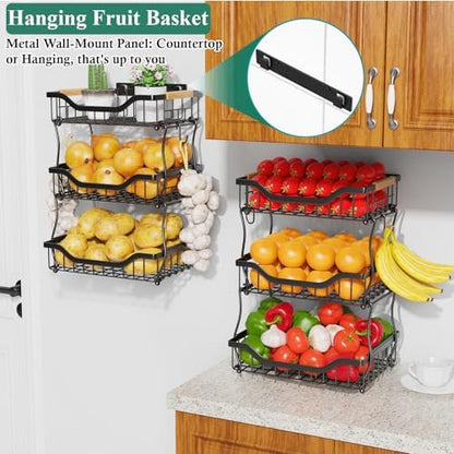 OKZEST 3-Tier Fruit Basket Fits Under Standard Upper Cabinet, 17.2" H