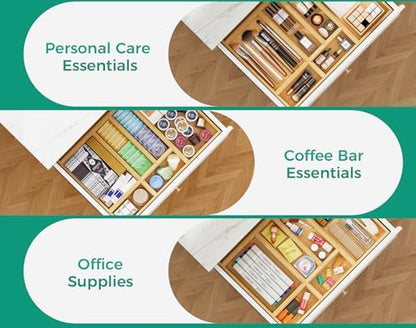 Bamboo Kitchen Drawer Organizer Boxes 9" x 6" Stackable Wooden Organizers
