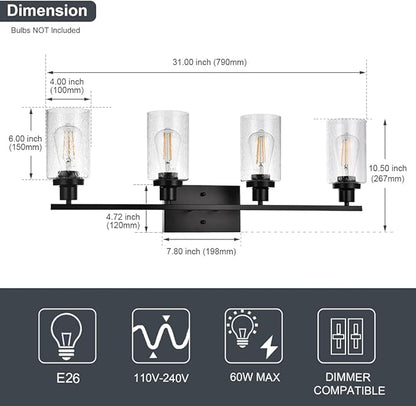 WINSHEN Black 4-Light Bathroom Light Fixtures