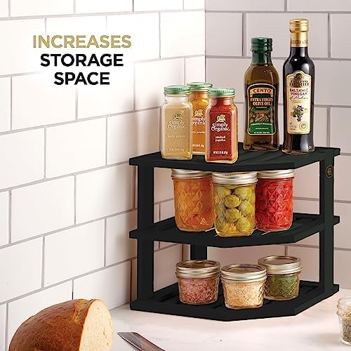 Bambüsi Black 3-Tier Corner Shelf, Kitchen Cabinet Organizer, Bamboo Rack