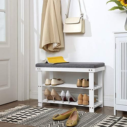 SONGMICS Bamboo Shoe Bench, 3-Tier Shoe Rack, 11.9 x 28.3 x 19.2 Inches