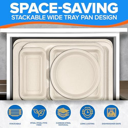 Emporio Kitchen Stackable Baking Pan Set - Nonstick White Marble Coating, Carbon Steel Bakeware Sets, PFOA, PFOS, PTFE Free, Recipe Booklet Included, Oven Safe Tray (Up To 450° F), Set of 10 - White