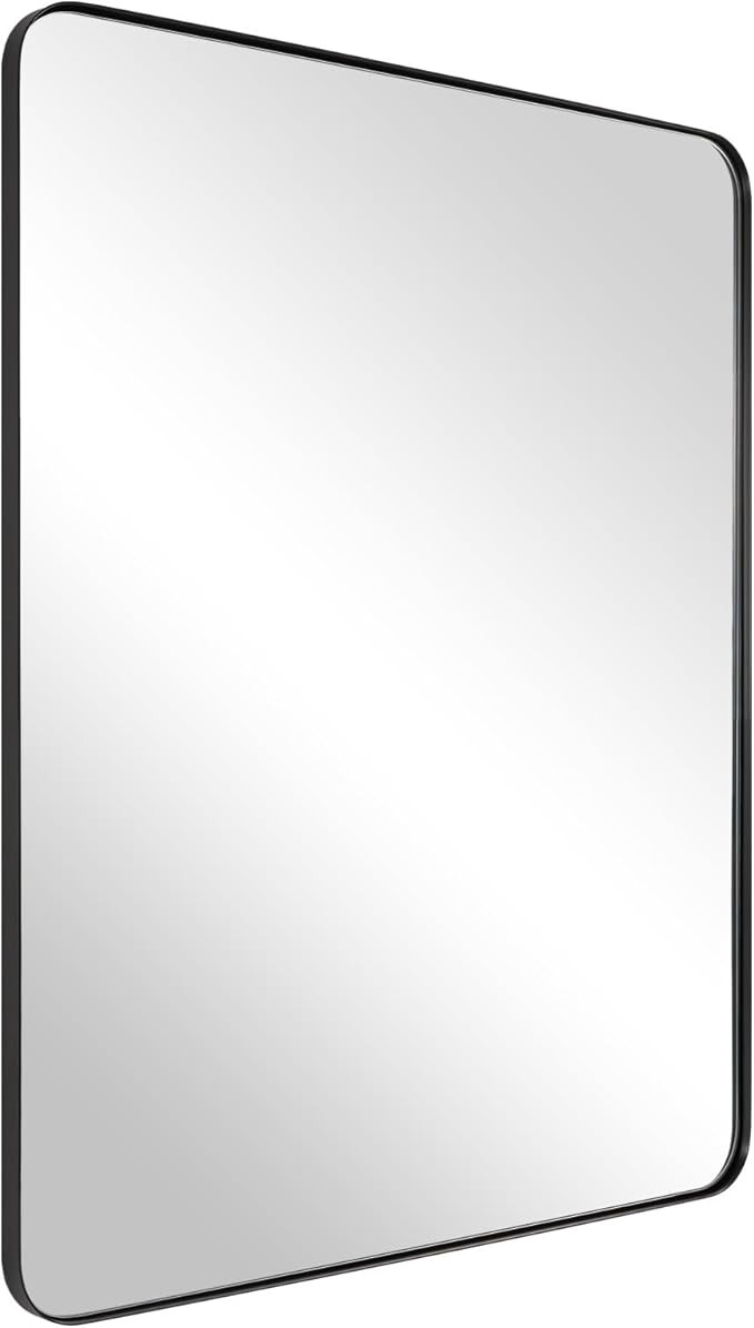 ANDY STAR Wall Mirror for Bathroom, 20”x28” Black Bathroom Mirror, Rounded
