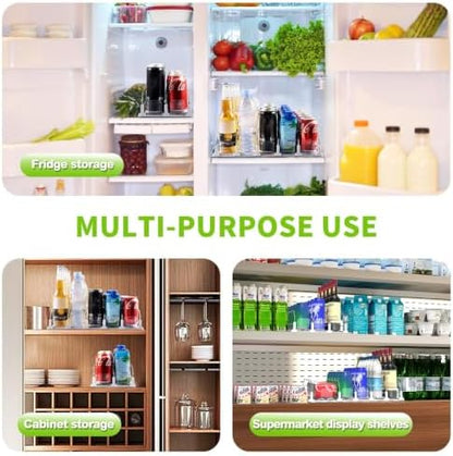Coanto Drink Organizer for Fridge, Soda Can Organizer for Refrigerator with Automatic Pusher Glide, Adjustable Width Drink Dispenser for Fridge, Holds up to 10 Cans or Bottles, 2 Row