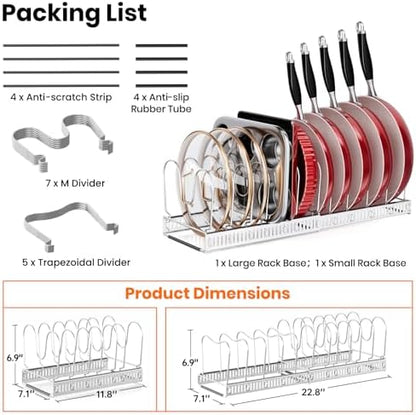 MUDEELA Expandable Pot Pan Lid Organizers inside Cabinet, 12 Divider-Silver