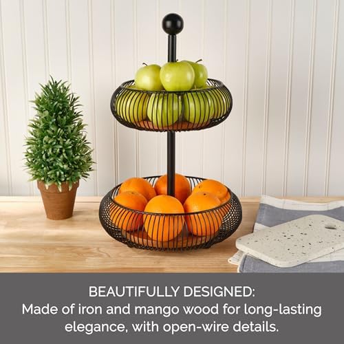 Gourmet Basics by Mikasa Westfield Fruit Kitchen Bathroom Storage Basket, 2 Tier
