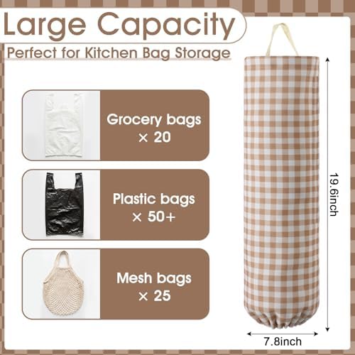Gingham Plastic Bag Holder for Grocery Bag, Taupe