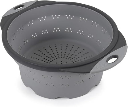 Dexas 10" Collapsible Silicone Colander in Cool Grey, Kitchen Strainer