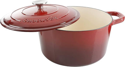 Crock Pot Artisan 5-Quart Round Enameled Cast Iron Dutch Oven – Red, Durable