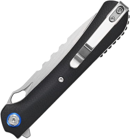 Sitivien ST145 Folding Pocket Knife,14C28N Steel Blade,G10 Handle EDC Tool Knife for Outdoor Survival,Camping,Hiking,Hunting(Black) …