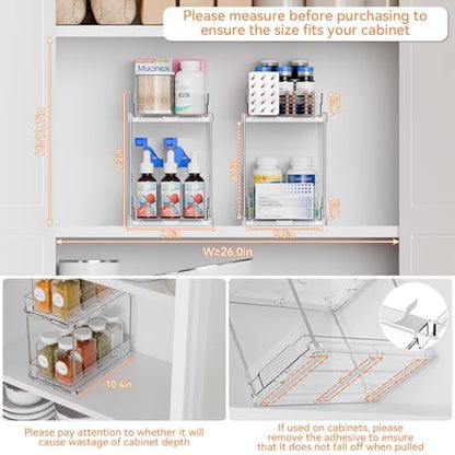 Yieach 2 Tier Vertical Spice Rack Pull Out,10.4'' Deep Narrow Slide Out Spice Rack Organizer for Inside Cabinets,Kitchen,Pantry,Cupboard Seasoning,Can,Jar Organizer and Medicine Cabinet Storage
