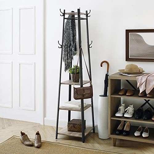 VASAGLE Coat Rack Freestanding, Hall Tree with 4 Shelves
