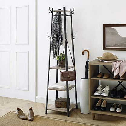 VASAGLE Coat Rack Freestanding, Hall Tree with 4 Shelves