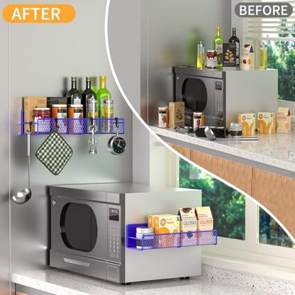 Magnetic Spice Rack for Refrigerator, 2 Pack 100% Metal Strong Magnet Shelf, Space Saving Spice Organizer W/ Hooks, Movable Magnetic Fridge Shelf, Kitchen Home Laundry Storage Organization,Purple Blue