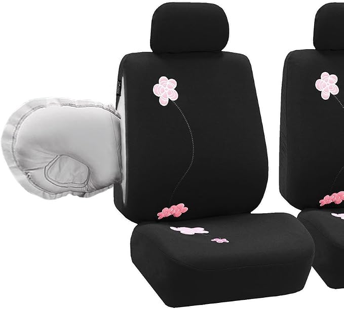 FH Group Automotive Seat Covers Airbag Compatible Front Pink Set Only Floral Seat Covers, Universal Fit Car Seat Covers Interior Accessories for Cars Trucks and SUV Car Accessories Protector