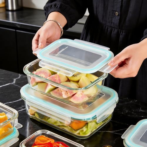 Liuruiyu Glass Food Storage Containers with Lids, 8 Pack Meal Prep Containers, Airtight Bento Boxes with Leak Proof Locking for Microwave, Oven, Freezer and Dishwasher, BPA Free（5oz to 36oz）