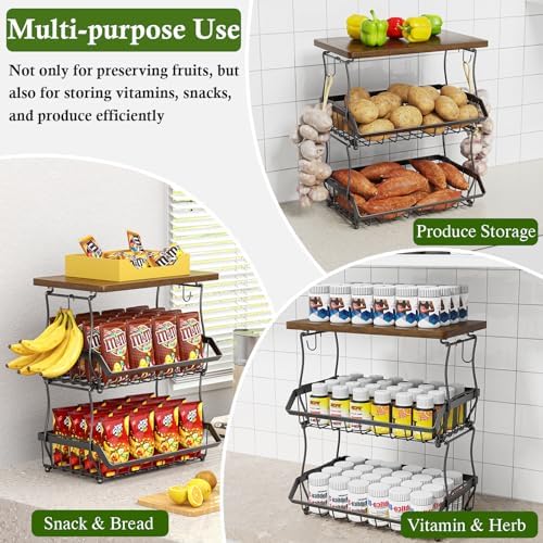 OKZEST 3-Tier Fruit Basket Fits Between Countertop & Upper Cabinet, 16.8" H