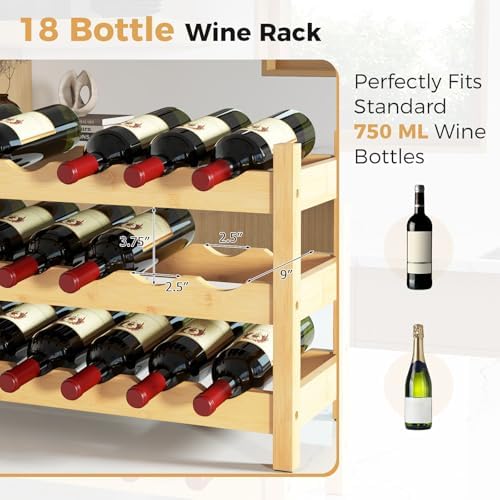 COSTWAY 3-Tier Bamboo Wine Rack, 18-Bottle Tabletop Wine Holder