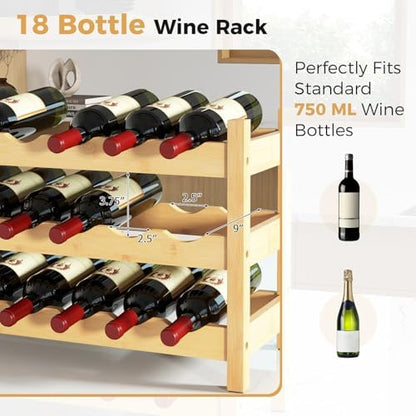COSTWAY 3-Tier Bamboo Wine Rack, 18-Bottle Tabletop Wine Holder