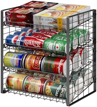 JKsmart 4-Tier Can Rack Organizer for Pantry, Adjustable Can Storage Holder for Various Ounces of Canned food Soda Drinks, Can Dispenser Holds Up to 48 Cans for Cupboard Cabinet