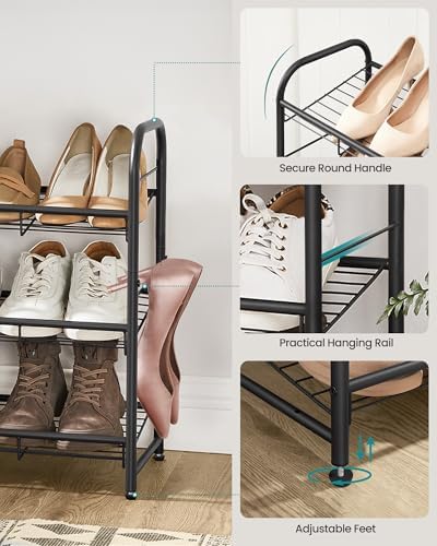 SONGMICS 3-Tier Long Stackable Metal Shoe Rack, Holds Up to 15 Pairs