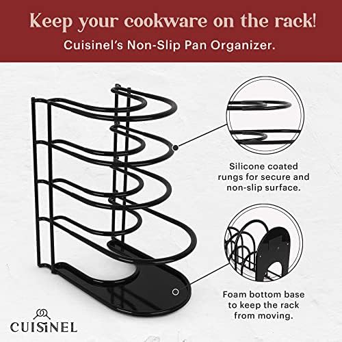 Cuisinel Pan Organizer for Cast Iron, Silicone-Coated 12" Skillet Rack