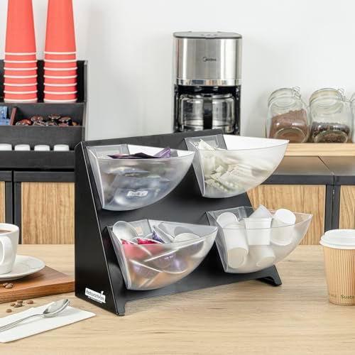 Restaurantware-Met Lux 15.5 x 10 x 10.5 Inch Coffee Accessory Caddy, 1 Premium Coffee And Condiment Organizer - 4 Removable Compartments, Black Steel Breakroom Organizer