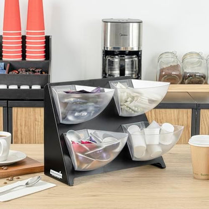 Restaurantware-Met Lux 15.5 x 10 x 10.5 Inch Coffee Accessory Caddy, 1 Premium Coffee And Condiment Organizer - 4 Removable Compartments, Black Steel Breakroom Organizer