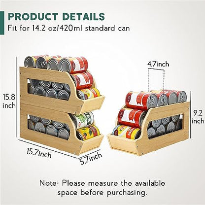 Yumkfoi Bamboo Can Organizers and Storage for Pantry(2 Pack), Stackable