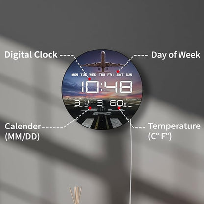 Timethink 12'' Airplane Digital Wall Clock Large Display, Aviation Electric