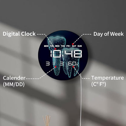 Timethink 12'' Molar Tooth Digital Wall Clock Large Display, Dental Clinic